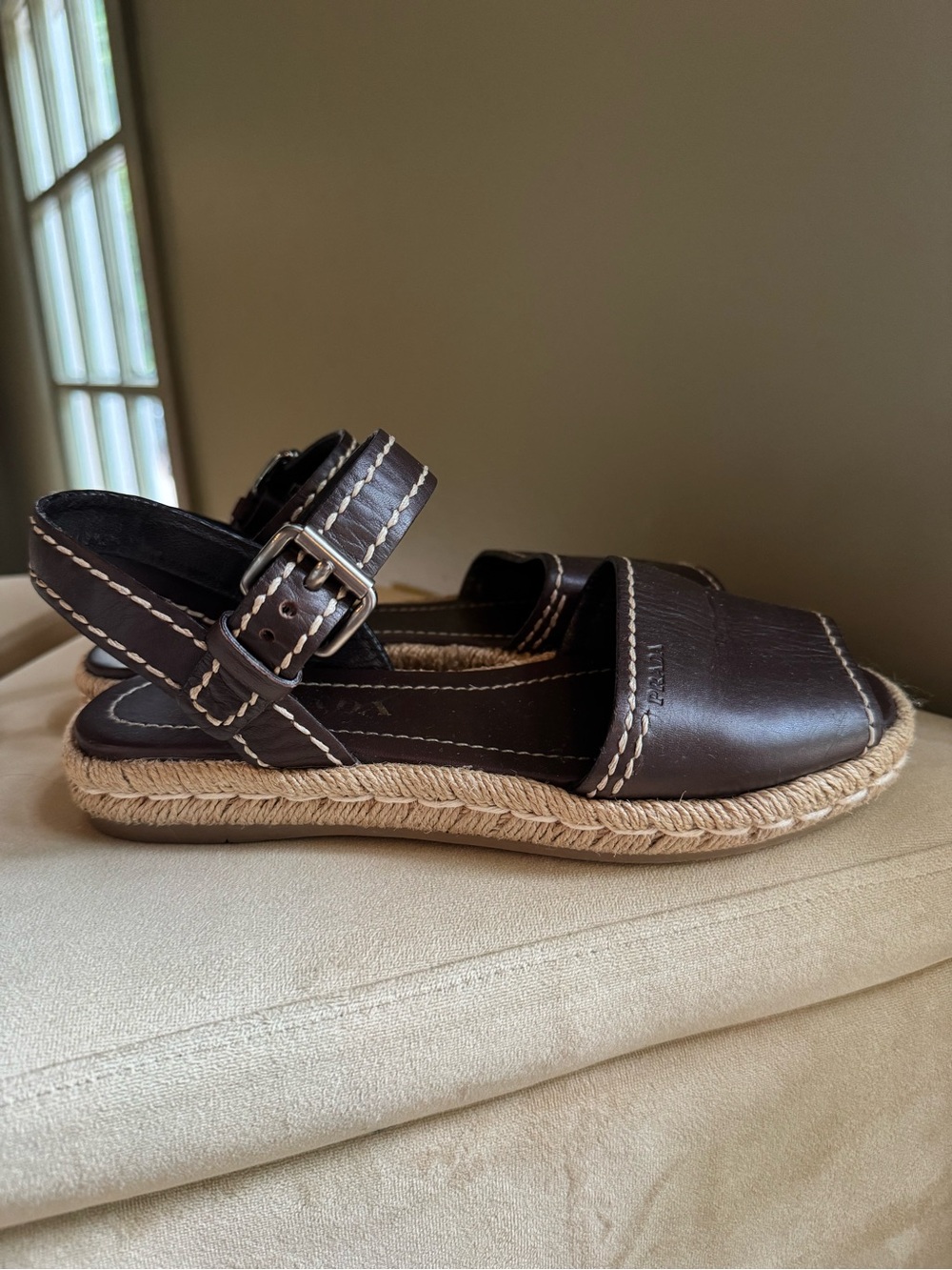 Prada leather espadrille sandals
